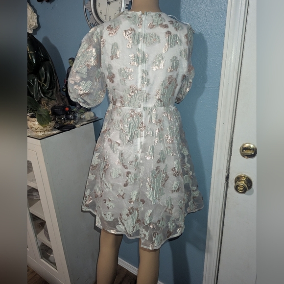 Audrey Park Cream Puff Sleeve V-Neck Mini Dress - Picture 2 of 7